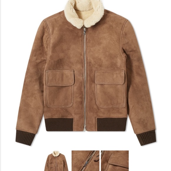 Officine Generale suede bomber with shearling collar and inside - Picture 4 of 5